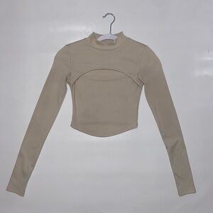SHEIN Beige Long Sleeve Crop Top
